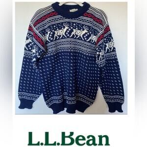 Vintage LL Bean wool fair isle reindeer Nordic size M rare**